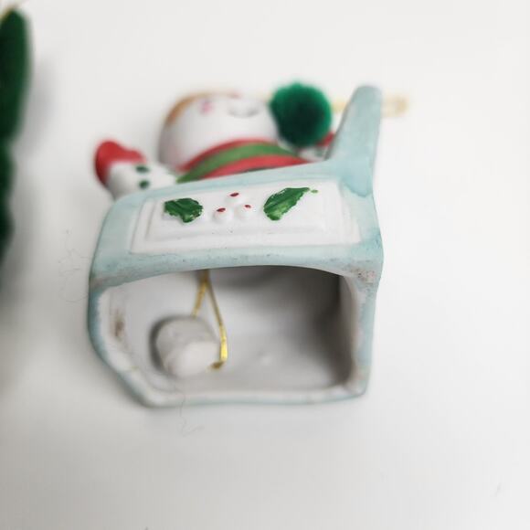 Vintage BOA Jack In The Box Christmas Bell- Taiwan & Handmade Green Snowman Lot - Picture 4 of 11